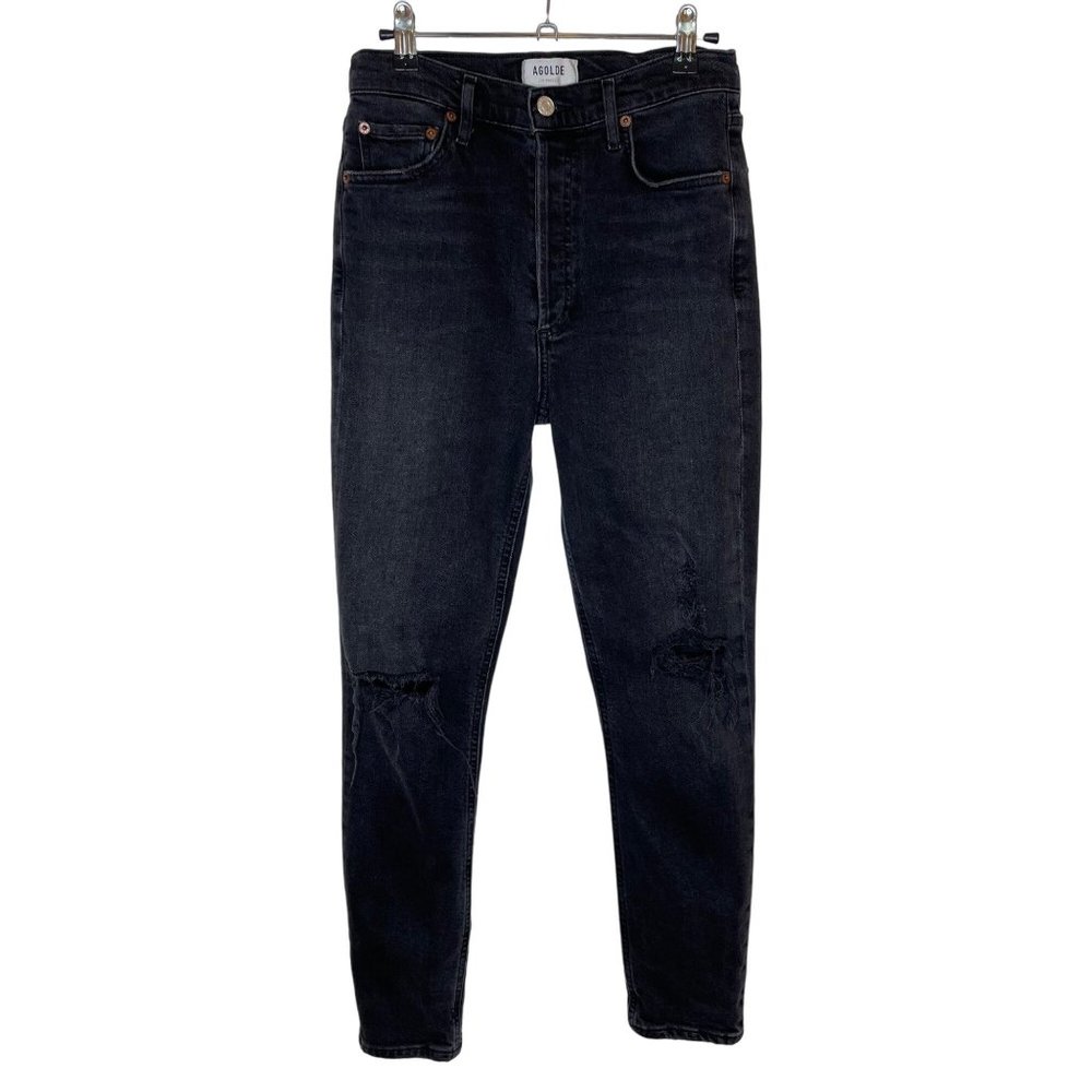 Agolde Black Nico Button Fly Distressed Jean, 27